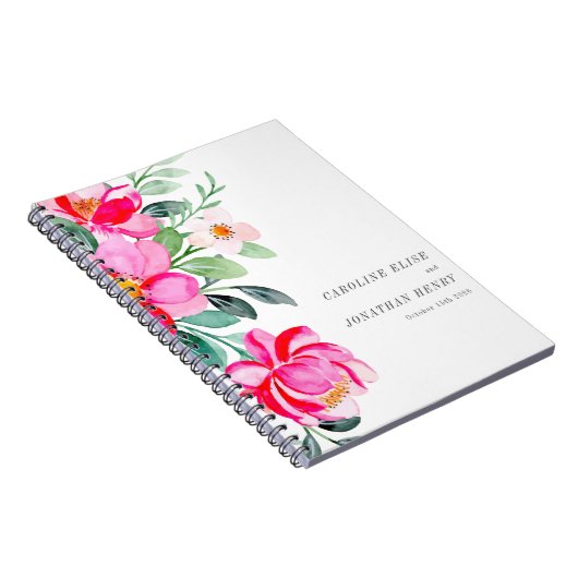 明るいピンクの水色フローラカスタムウェディング ノートブック (右側)
