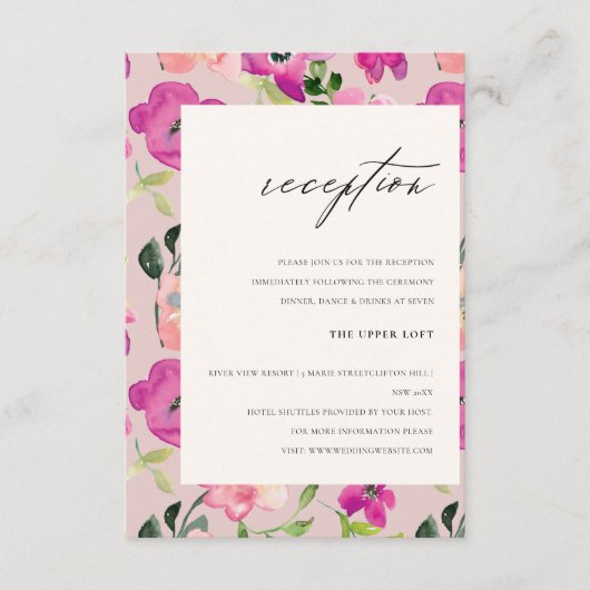 明るいピンクの水色フローラ結婚披露宴 エンクロージャーカード (正面)