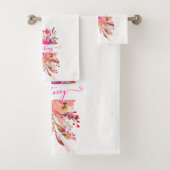 明るいピンクの水色フローラ パーソナライズされた バスタオルセット (インサイチュ)