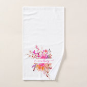 明るいピンクの水色フローラ パーソナライズされた バスタオルセット (ハンドタオル)