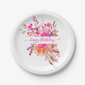 明るいピンクの水色フローラ パーソナライズされた ペーパープレート (正面)