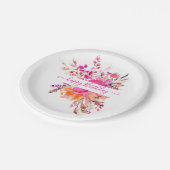 明るいピンクの水色フローラ パーソナライズされた ペーパープレート (アングル)