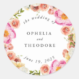 明るいピンクの水色結婚式の引き出物ありがとう ラウンドシール