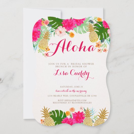 明るいピンクの熱帯ブライダルシャワーへの招待 招待状 (正面)