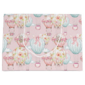 明るいピンクの熱気の気球 ラージペーパーバッグ (正面)