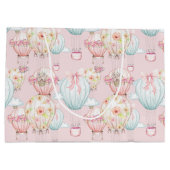 明るいピンクの熱気の気球 ラージペーパーバッグ (裏面)