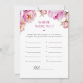 明るいピンクの牡丹どこ私たちはブライダルシャワーゲーム 招待状 (正面)