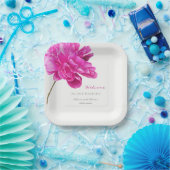 明るいピンクの牡丹結婚の歓迎 ペーパープレート (パーティー)