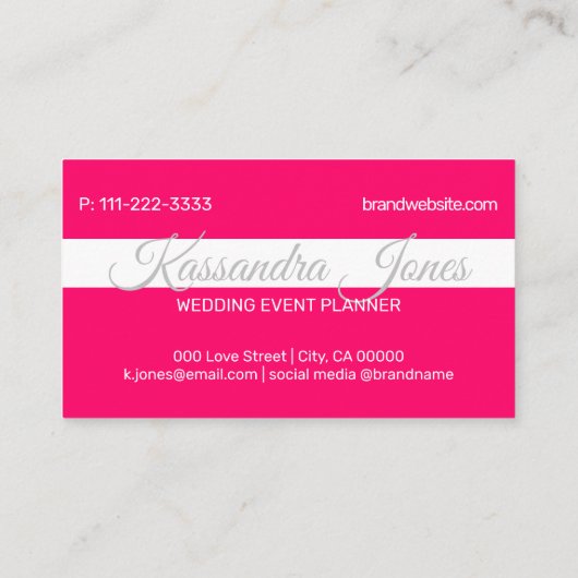 明るいピンクの白いガーリーハート書道モノグラム 名刺 (裏面)