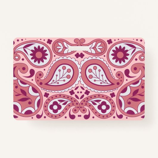 明るいピンクの白いペイズリーデザイン花涙滴 バッジ (裏面)