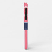 明るいピンクの白いリボンパターン海軍モノグラム Case-Mate iPhoneケース (裏面/左)