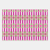 明るいピンクの白と緑のフローラ ラッピングペーパーシート (正面3)