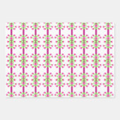 明るいピンクの白と緑のフローラ ラッピングペーパーシート (正面2)