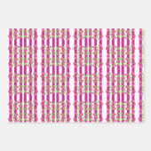 明るいピンクの白と緑のフローラ ラッピングペーパーシート (正面)