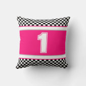明るいピンクの白黒チェック クッション (裏面)