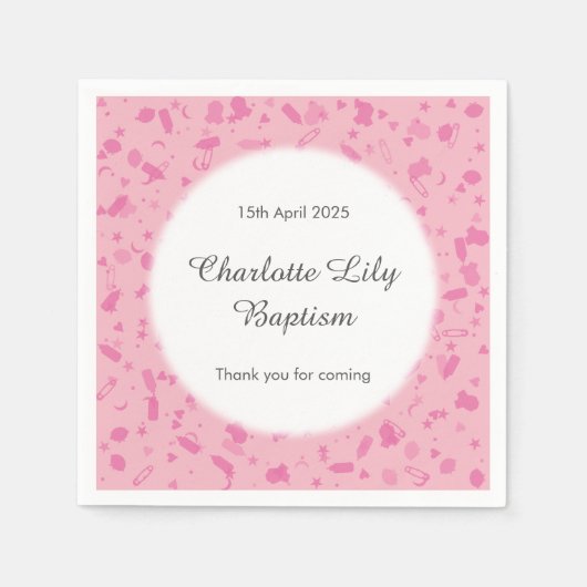 明るいピンクの紙吹雪の洗礼の《キリスト教》洗礼式や命名式 スタンダードカクテルナプキン (正面)