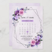 明るいピンクの紫の水色の花 セーブザデート (正面/裏面)