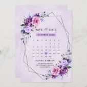 明るいピンクの紫の水色の花 セーブザデート (正面/裏面)