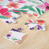 明るいピンクの紫の緑の水色の花 ジグソーパズル (側面)