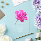 明るいピンクの結婚牡丹 アクリル招待状 (インサイチュ (ウェディング))