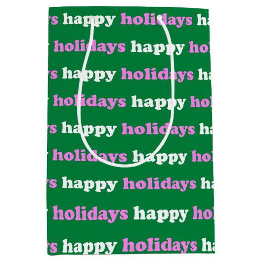 明るいピンクの緑のクリスマスホリデー名門私立校風のキュート ミディアムペーパーバッグ (正面)