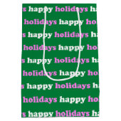 明るいピンクの緑のクリスマスホリデー名門私立校風のキュート ミディアムペーパーバッグ (裏面)