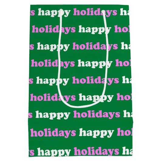 明るいピンクの緑のクリスマスホリデー名門私立校風のキュート ミディアムペーパーバッグ (裏面)