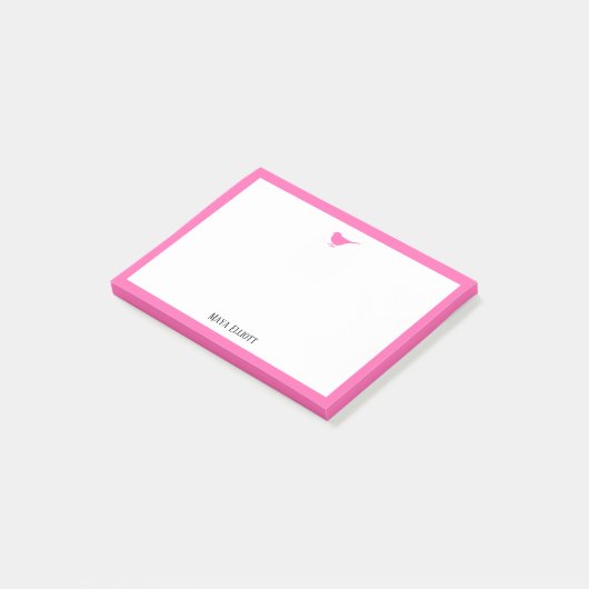 明るいピンクの縁ど鳥と白と名前 ポストイット (アングル)