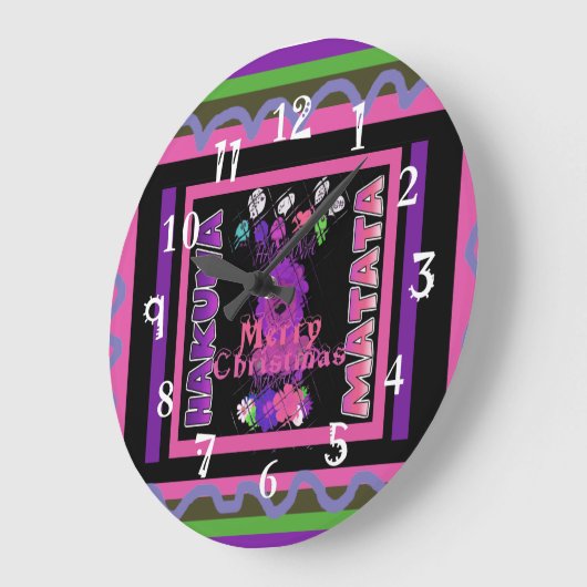 明るいピンクの美しいメリークリスマスHakuna Matata ラージ壁時計 (傾斜)