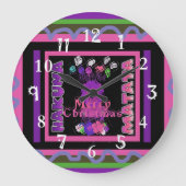 明るいピンクの美しいメリークリスマスHakuna Matata ラージ壁時計 (正面)