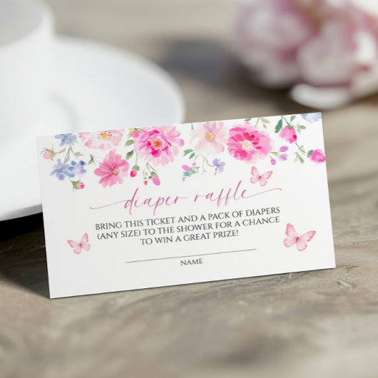 明るいピンクの花おむつラッフル エンクロージャーカード