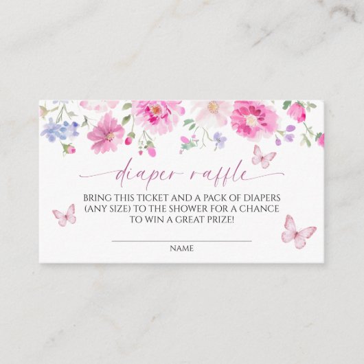 明るいピンクの花おむつラッフル エンクロージャーカード (正面)