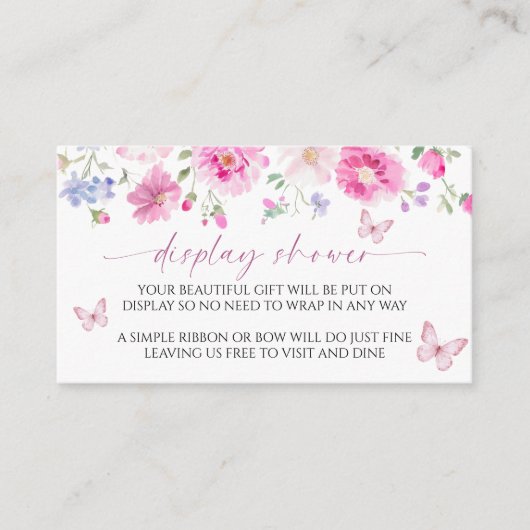 明るいピンクの花が赤ちゃんシャワーを表示 エンクロージャーカード (正面)