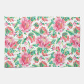 明るいピンクの花のパターンガーリーデザイン キッチンタオル (横)