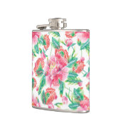 明るいピンクの花のパターンガーリーデザイン フラスク (左)