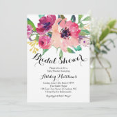 明るいピンクの花のブライダルシャワーの招待状 招待状 (スタンド正面)