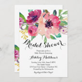明るいピンクの花のブライダルシャワーの招待状 招待状 (正面/裏面)