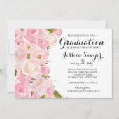 明るいピンクの花の卒業のパーティの招待状 招待状 (正面)