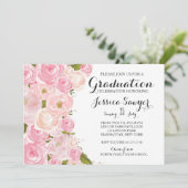明るいピンクの花の卒業のパーティの招待状 招待状 (スタンド正面)