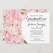 明るいピンクの花の卒業のパーティの招待状 招待状 (正面/裏面)