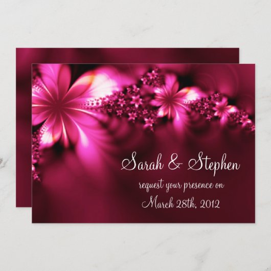 明るいピンクの花の結婚式招待状 招待状 (正面/裏面)