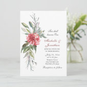 明るいピンクの花の緑豊かなクリスチャン結婚ズ 招待状 (スタンド正面)