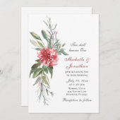 明るいピンクの花の緑豊かなクリスチャン結婚ズ 招待状 (正面/裏面)