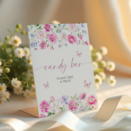 明るいピンクの花キャンディバー 台座サイン