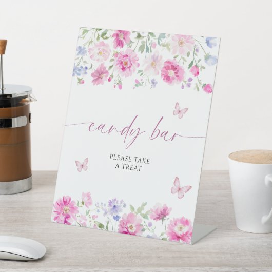 明るいピンクの花キャンディバー 台座サイン (インサイチュ)