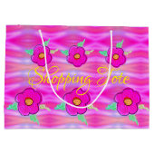 明るいピンクの花ショッピング ラージペーパーバッグ (裏面)