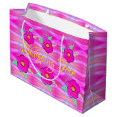明るいピンクの花ショッピング ラージペーパーバッグ (裏面アングル)