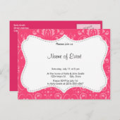 明るいピンクの花パターン インビテーションポストカード (正面/裏面)