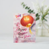 明るいピンクの花中国の提灯 シーズンポストカード (スタンド正面)