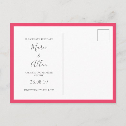 明るいピンクの花模様日付はがきを保存 インビテーションポストカード (裏面)